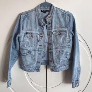 Rewind Embroidered patched jean jacket, Size M